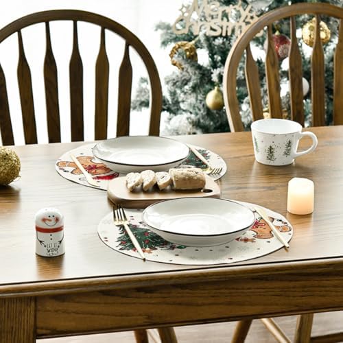 Artoid Mode Snowman Tree Round Christmas Placemats Set of 4, 14 Inch Seasonal Winter Place Mats for Gift Party Table Dining Decoration
