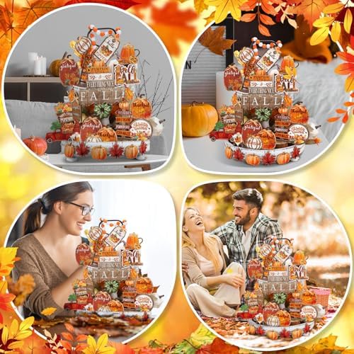 BBTO 18 Set Fall Tiered Tray Decor Rustic Farmhouse 3D Layered Wooden Signs