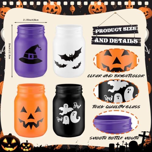 LemonRoad 4 Pcs Halloween Centerpieces for Table Mason Jars Vase Decoration