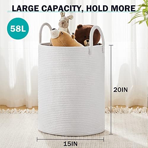 Woven Rope Laundry Hamper Basket by YOUDENOVA, 58L Tall Laundry Basket, Baby Nursery Hamper for Blanket Storage