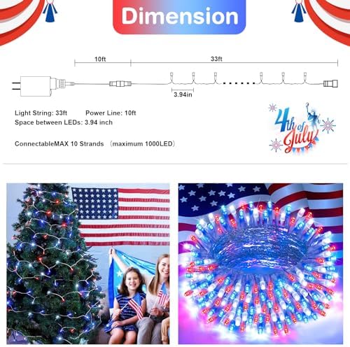 JMEXSUSS 2 Pack Red White and Blue Lights, 4th of July Lights Outdoor
