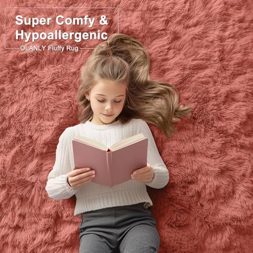 OLANLY 8x10 Machine Washable Large Area Rugs for Living Room, Bedroom, Soft Fluffy Shaggy Bedside Rug, Indoor Floor