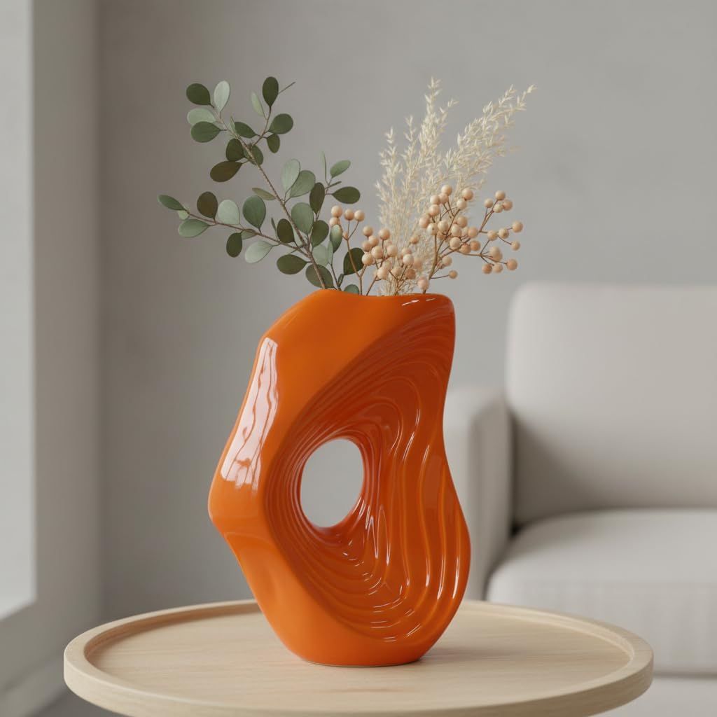 Ceramic Vase for Pampas Grass / Orange / 11 Inch