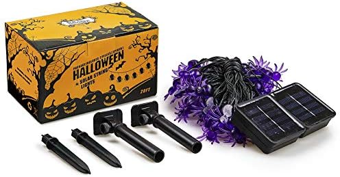 Solar Halloween String Lights,2 Pack 30 LED Spider Lights Each