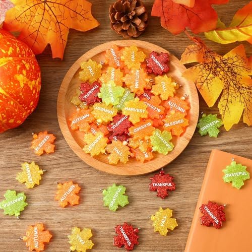 48Pcs Fall Ornaments Glitter Maple Leaf Ornaments for Small Tree