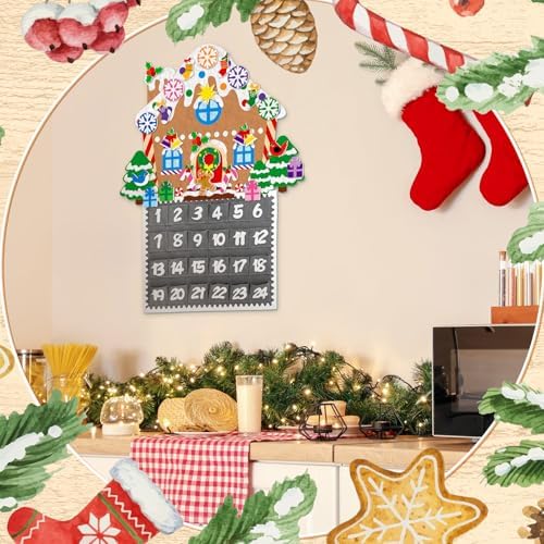 Watersay Christmas Felt Countdown Advent Calendar Wall Decor with 24 Pocket