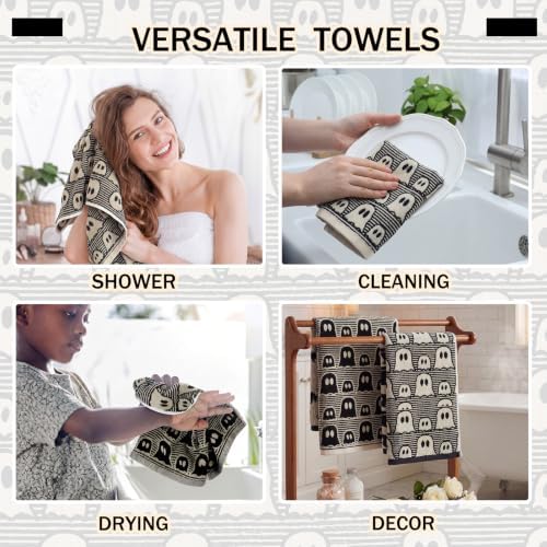 Breling 2 Pcs Halloween Cute Ghost Hand Towels Black White Bathroom Towels