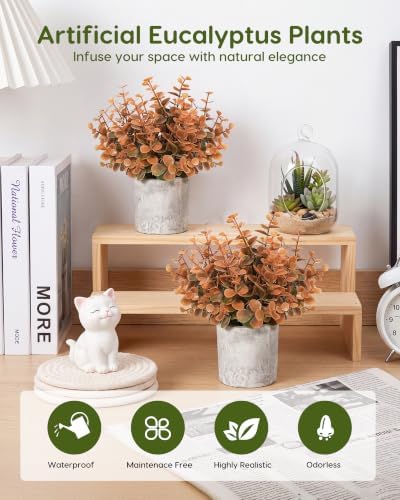 Velener Small Fake Eucalyptus Plant Artificial Potted Plants Indoor for Desk, Shelf, Home Decor Realistic Faux Plant