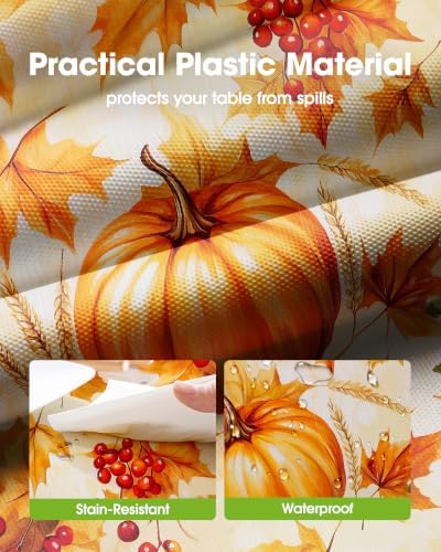 Pureegg Plastic Table Cloth Disposable 54x108 Inch 10 Pack, Pumpkin Harvest