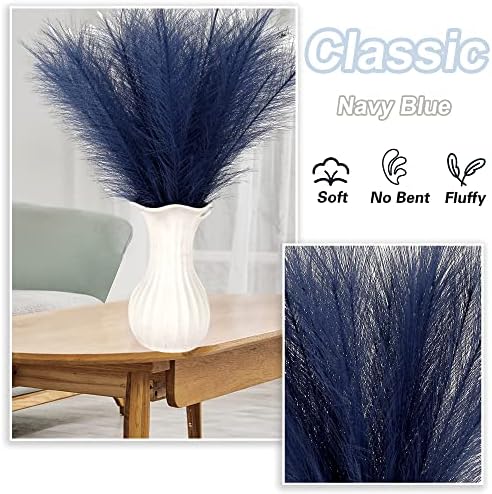 30PCS Navy Blue Faux Pampas Grass 17" for Vase Filler Decor
