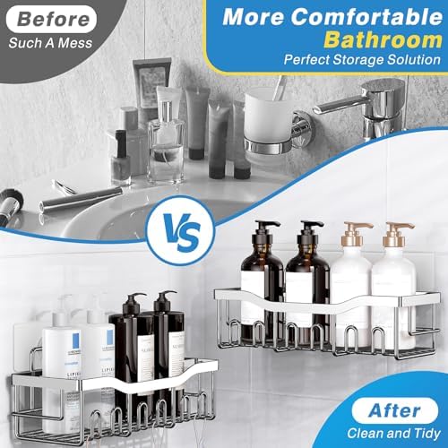EUDELE 5-Pack Adhesive Shower Caddy Organizer, Large Capacity Rustproof Stainless Steel Shower Shelves, No Drill