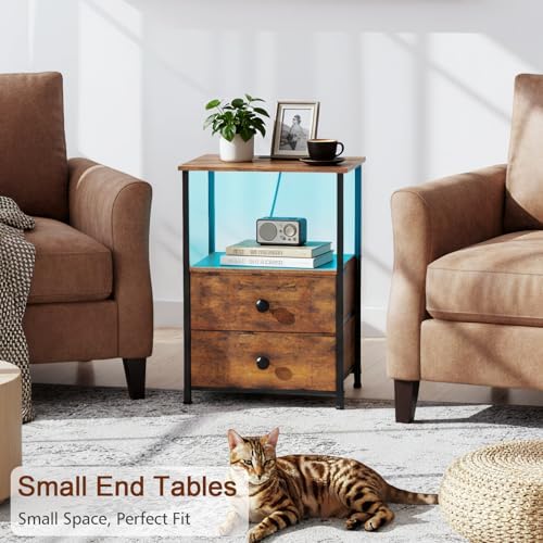 LOAKEKEL Nightstands Set of 2, LED Night Stand with Charging Station