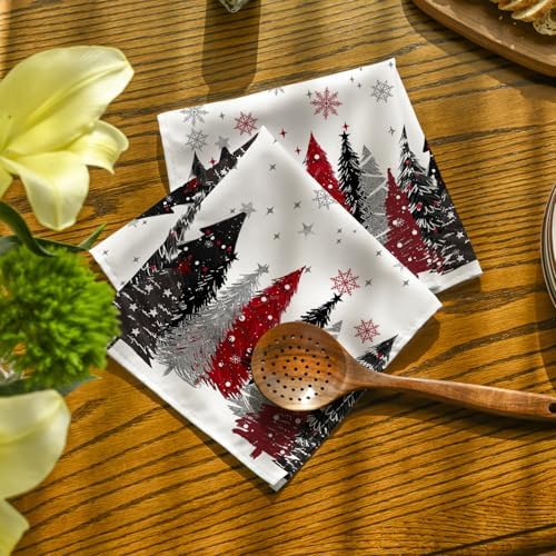 Horaldaily Christmas Cloth Napkins, Pine Tree Stars, White, Set of6