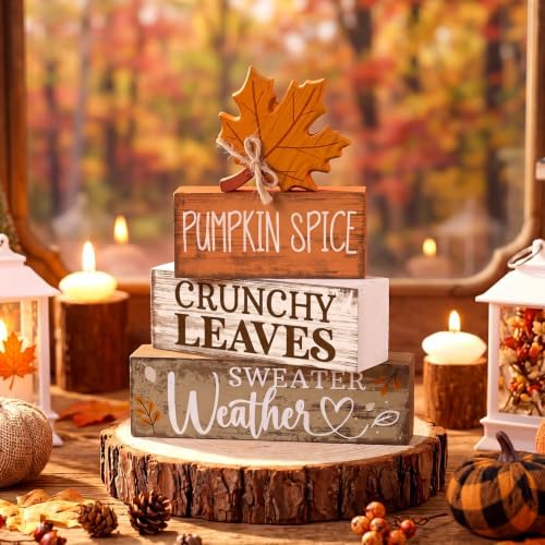 Moucuny 4 Pcs Fall Wooden Tiered Tray Decor Rustic Farmhouse Signs