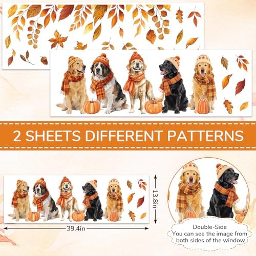 JarThenaAMCS 2 Sheet Fall Dog Window Clings, Resuable Window Decal
