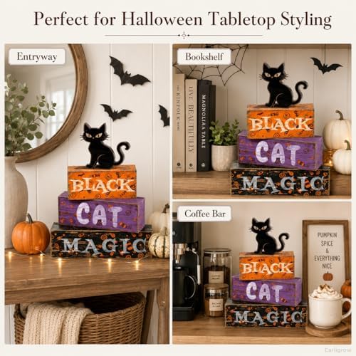 Black Cat Halloween Decor Indoor, Halloween Table Decorations for Home