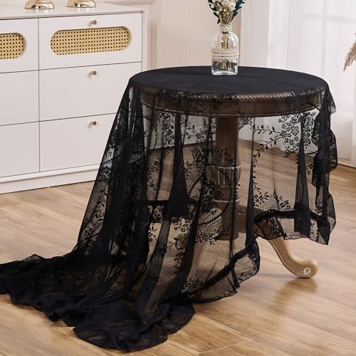 Black Lace Tablecloth Vintage Table Cloth (Black, 55”x55”, Square)