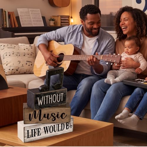 Moucuny 4 Pcs Music Notes Decor Wooden Block Signs Musicical Party Decor