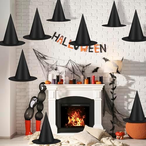 48 PCS Halloween Witches Hat, Black Hanging Halloween Decorations Bulk