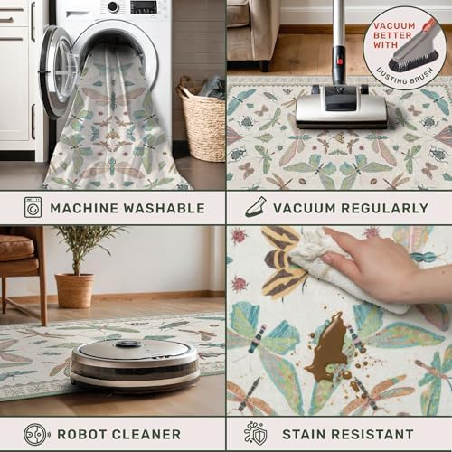 Hazo Haus Green and Blue Insect 6ft Round Soft Rugs for Nursery, Bedroom Beside Bed - Non Skid Rug Low Pile Washable