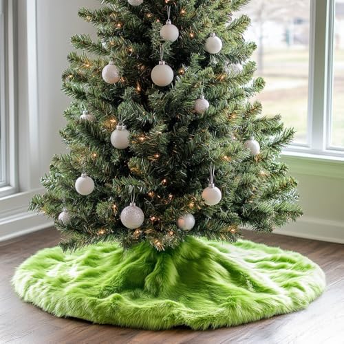 AISENO 72 Inch Green Christmas Tree Skirt Plush Decoration for Merry Christmas Party - Faux Fur Christmas Tree Skirt Decorations
