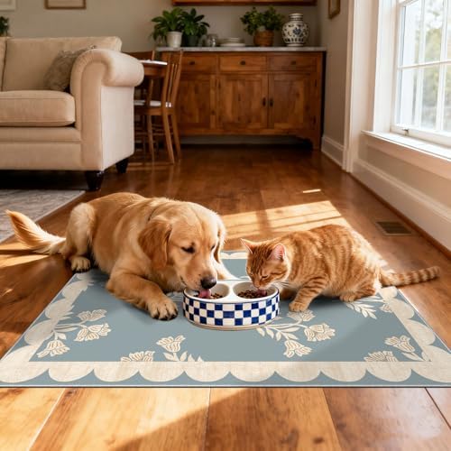 Front Door Mat Indoor Outside Entrance 2x3 Blue Scalloped Entry Rug