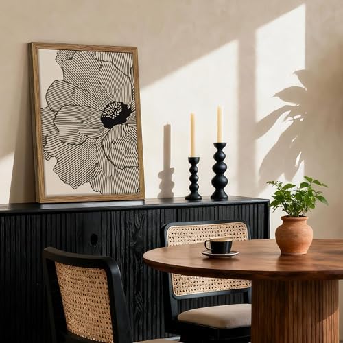 Framed Abstract Floral Wall Art, Neutral Lines Flower Canvas Wall Decor Painting, Modern Minimalist Botanical Poster