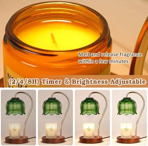 Funistree Green Candle Warmer Lamp with Timer, Dimmable Flower Candle Lamp Warmer, Vintage Christmas Birthday Gifts for