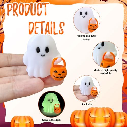 Halloween Decor Fluorescence Ghost Figurines Carrying Pumpkins – Mini Cute 3D Printing Spooky Table Statue Halloween Festive Decoration for Holiday Bookshelf Terrace Bedroom Indoor Home Tabletop Gifts