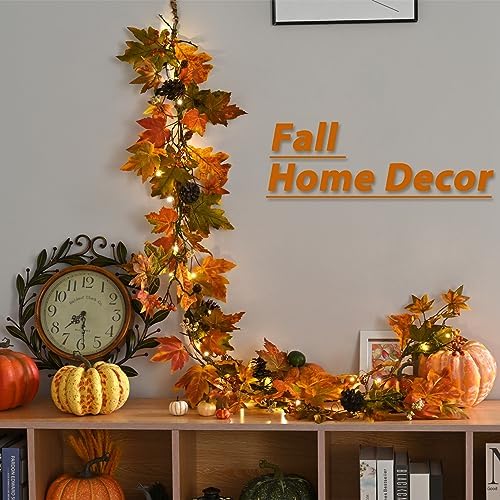 Artgar Fall Maple Leaf Garland, 6 Ft Fall Decor Garland with 30 Warm Lights