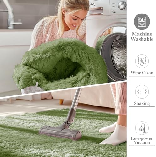 OLANLY 3x5 Machine Washable Small Bedside Rug, Soft Fluffy Shaggy Rugs for Living Room, Bedroom, Indoor Floor Carpet
