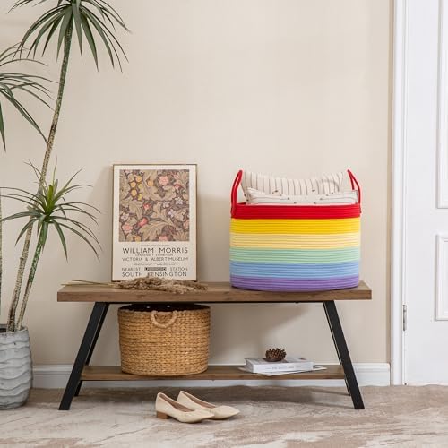 KAKAMAY Large Blanket Basket with Handles, Storage Basket for Living Room