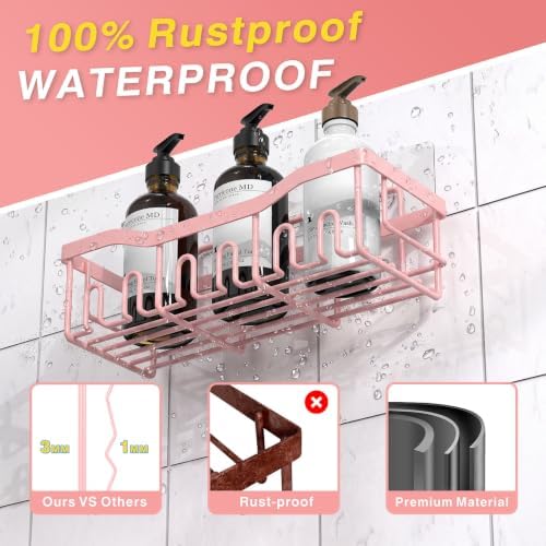EUDELE 5-Pack Rustproof Stainless Steel Shower Caddy – No Drill Adhesive Bathroom Organizer with Large Capacity