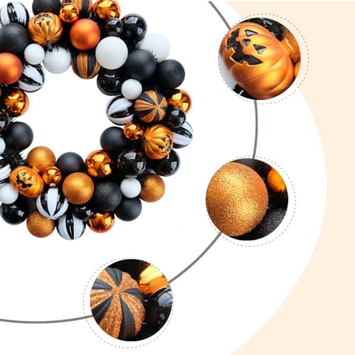 Happy Halloween Wreath for Front Door, 18” Artificial Ball Wreaths Door Decor for Home Halloween Party Decorations (18in)