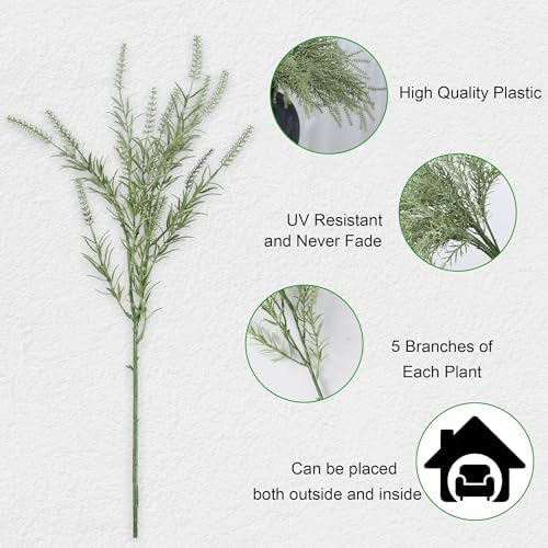 HyeFlora Artificial Outdoor Plants for Spring Summer Decoration,10PCS Fake Greenery Plants Stems Faux Rosemary Bush