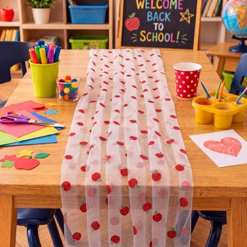 4 Pcs Back to School Apple Table Runner 29x70 in Glitter Tulle