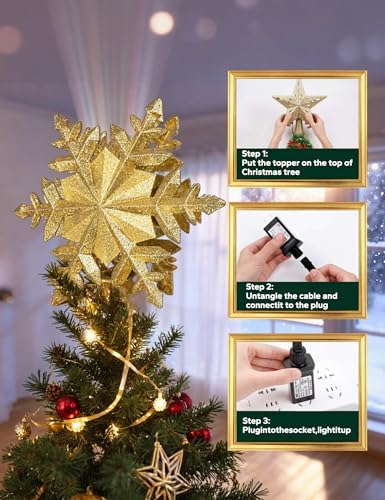 DG-Direct Rotating Christmas Tree Topper with 6 Projection Patterns, Gold