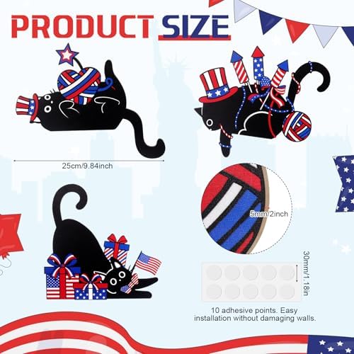 Bucherry 3 Pcs 4th of July Black Cat Door Topper Decor