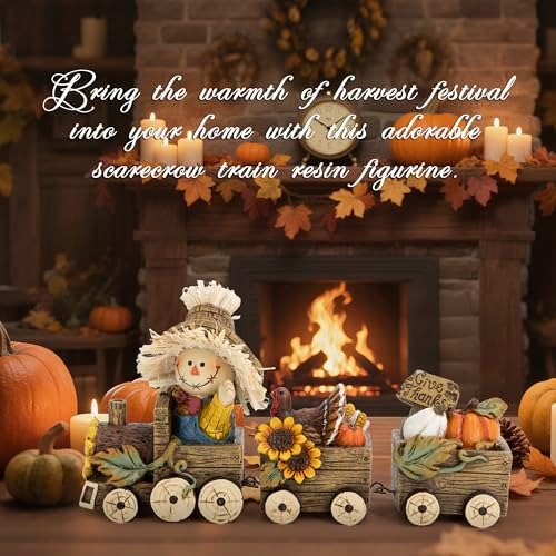 Hodao Fall Harvest Scarecrow Train Decoration, Thanksgiving Centerpiece