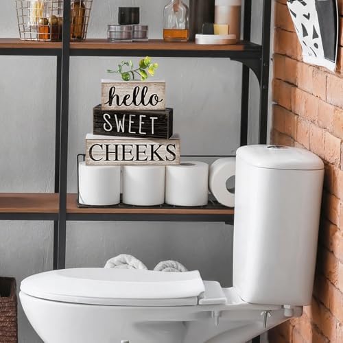 Moucuny 4 Pcs Bathroom Shelf Decor Hello Sweet Cheeks Sign Farmhouse Decor