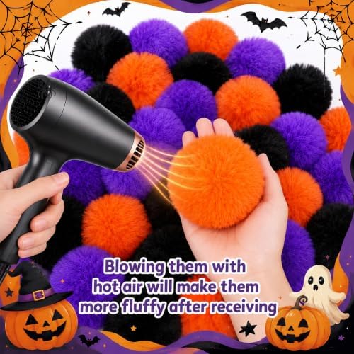 33Pcs Large Halloween Yarn Pom Pom Balls, 2.7" Fuzzy Fluffy Pompom Balls