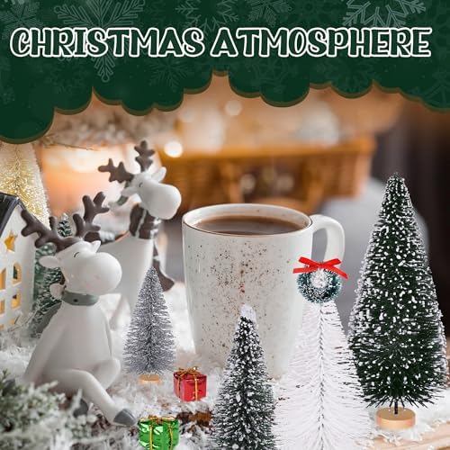 56 Pcs Artificial Mini Christmas Trees Set, Small Bottle Brush Trees