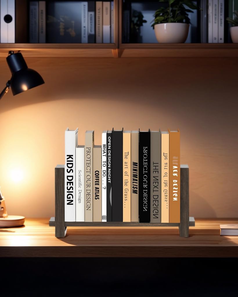 100% Solid Wood Adjustable Desktop Bookshelf, Retro Tabletop Bookshelf, Desk Shelf for Living Room, Home, Office
