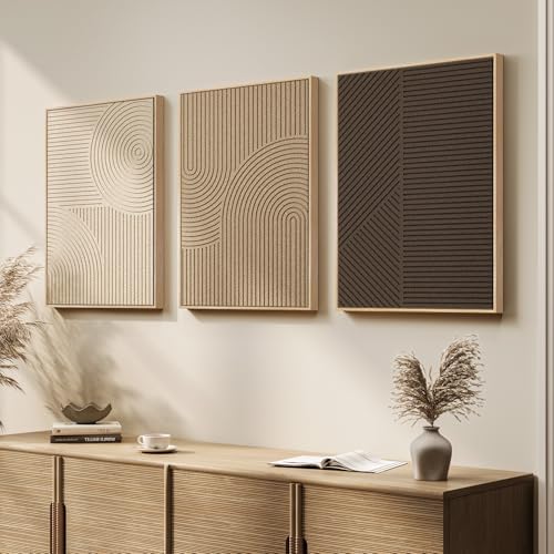3D Textured Framed Neutral Abstract Wall Art Set, 3 Piece Modern Artwork