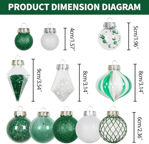 34PCS Green/White Christmas Ball Ornaments Set for Tree Decor