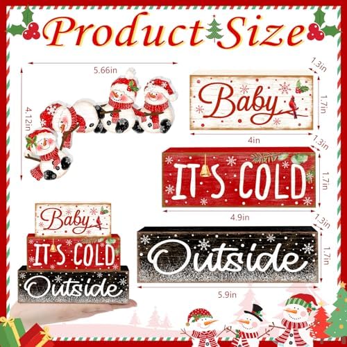 Britimes Tiered Tray Decor Set, 4 Pack, Wooden Table Sign, Snowman