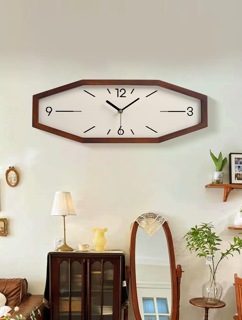 Wooden Retro Wall Clocks, 18 Inches Square Clocks Rectangular Wall Clock | Battery Operated Silent Non-Ticking, for