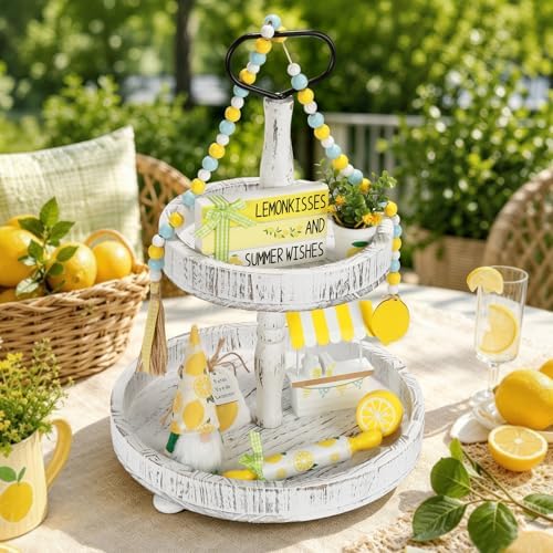 Summer Decorations for Home Indoor 8pcs Lemon Tiered Tray Decor Set