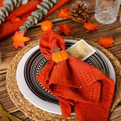wonlex Pumpkin Napkin Rings Set of 6, Fall Napkin Rings Holder, Metal Napkin Serviette for Thanksgiving Day, Dinner Banquet Family Gathering Table Decor(Orange Pumpkin)