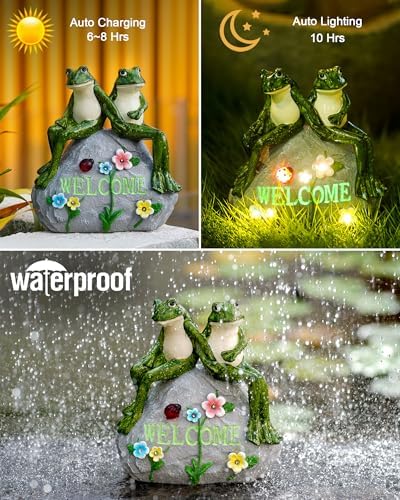 Nacome Solar Garden Outdoor Statues Frog with Succulent